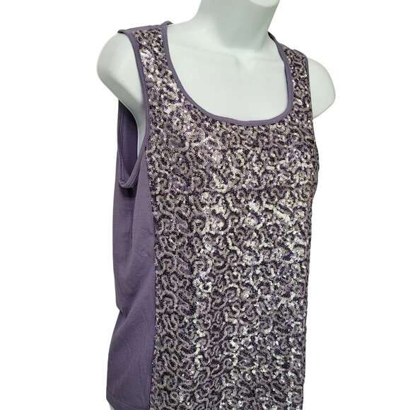 Chicos Purple Sequin Tank Top S Jersey Cotton Blend Sleeveless Scoop Neck Sparkl - Picture 8 of 9